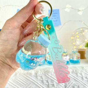Creative Bunny Cute Sheep Keychain Glittering Bling Kids School Bag Keytag Floating Oil Acrylic Pendant Car Key Ring
