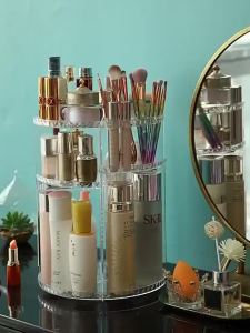 CHERRY 360 Rotating Makeup Organizer Makeup Transparent Storage  Extra Large Rotating Rack Organizer Bekas Makeup
