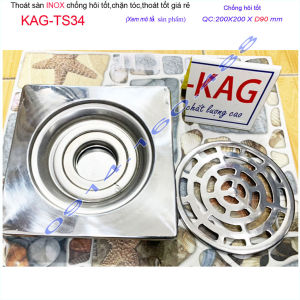 Phễu thoát sàn inox 201 KAG-TS34 chống hôi hố ga thoát nước vuông 20x20cm ống thoát D90 thoát nhanh giá tốt sử dụng tốt