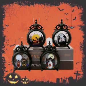 Đèn LED Halloween Trang Trí Mini Để Bàn – Ánh Sáng Vàng Ấm Họa Tiết Bí Ngô Lâu Đài Ma Bóng Ma