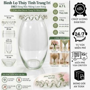 Lọ Thủy Tinh Trang Trí Đa Năng Cao 23cm Dáng Bầu - Bình Decor Bàn Cắm Hoa Thủy Sinh Làm Tiểu Cảnh Miệng Bèo