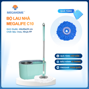 [Tặng 1 bông] Bộ lau nhà Megahome xoay 360 độ Megalife C10 - Thiết kế hiện đại lồng inox chống gỉ dễ làm sạch