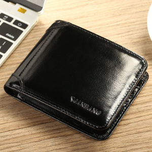 ≮923≯MANBANG Mens Wallet Italian Top-Grain Cow Leather Short Trifold RFID Blocking Slim Gift — Genuine Leather Pocket-Friendly Perfect Gift
