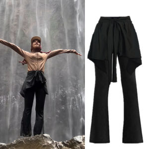 Plus size irregular pants skirt sport casual hiking Zumba gym netball yoga Muslimah sport bootcut pants with skirt pants slack plus size Sport hiking fitness dance skirt pants