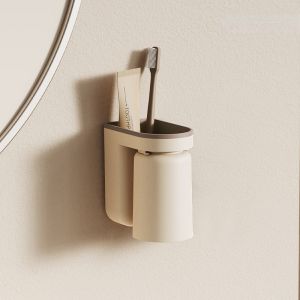 Toothbrush Holder Set Toothbrush Organizer for Bathroom Wall Mounted with Rear Storage Box