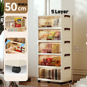 JOYEASE Foldable & Stackable 5 Layer Storage Cabinet With Wheels 50cm Width 108cm Height 27cm Depth Multifunction Almari Box