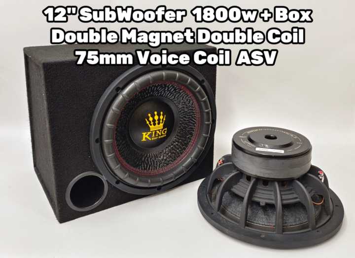 KING Car Audio High Power 1800Watts 12" inch SubWoofer with Box DOUBLE
