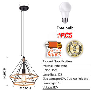 Buy 1 Take 1 Pendant Light Retro Diamond Hemp Rope Chandelier American Iron Birdcage Drop Light for Restaurant Living Room Bar Cafe