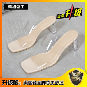 [Free Shipping] Transparent High-Heeled Sandals New Summer Styles For Women Suitable For Outdoor Wear Featuring A Mid-Heel Chunky Heel And Crystal Embellishments