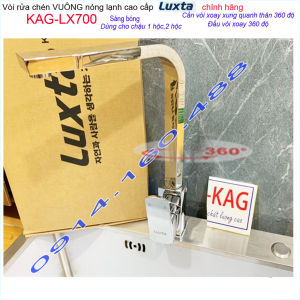 [HCM]Vòi bếp nóng lạnh Luxta KAG-LX700 cần vuông xoay 360 độ Vòi chậu rửa chén bát tay gạt êm xả nước mạnh crome bóng