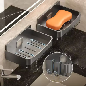 Bathroom Soap Holder Free-Punching Wall Mounted Soap Sponge Holder Organizer Double drainage Soap Dish Bathroom accessories