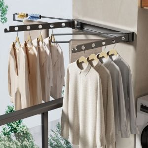 LIFE SHOPS Pull Type Invisible Balcony Clothes Rack Wall Mounted No Hole Clothing Drying Rack Durable Save Space Invisible Drying Racks for Home