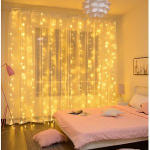 3x3M LED Curtain Lights Romantic Fairy Light Deepavali Decoration Lights String Bedroom Lighting USB Remote Control