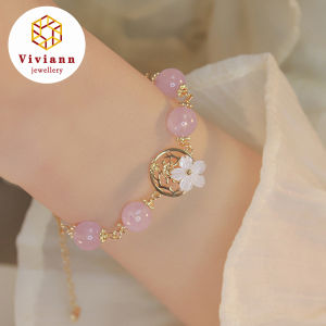 Viviann Original sterling silver Design sterling silver Amethyst Bracelet Imported 14k Gold Flower Crystal Bracelet Fashion Handmade Purple Crystal Butterfly Flower Bracelet For Women Charm Sweet Pendant Bracelets & Bangle Jewelry
