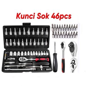 Set Kunci Sok Kunci Shock 46 pcs Mobil Motor Lengkap Socket Tool Kit set Pas Ring Motor Mobil