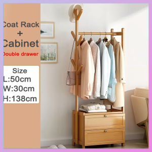 Bamboo clothes hanger coat rack with drawer multifunctional clothes hanger wooden clothes hanger