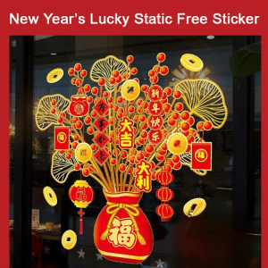 【Lucky and Prosperous】New Year Fortune Static Sticker Ornaments Static Cling Glass Stickers Reusable Festive Decor No Adhesive Residue