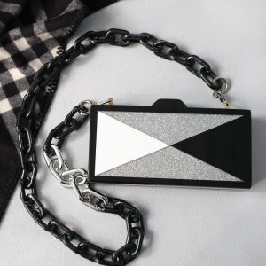 New Trendy Handbag Fashion Women Bag Black Silver Sequin Acrylic Luxury Party Evening Bags Woman Cute Wedding Box Vintage Clutch Purses