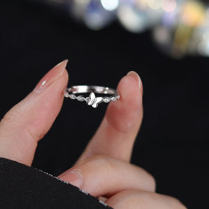 Fashionable Ring Gift S925纯银麻花编织蝴蝶戒指女开口设计爱心指环小众设计高级感轻奢