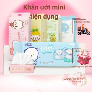 Túi 8 gói Khăn ướt mini tiện lợi khăn ướt vải không dệt siêu mềm mịn dùng vệ sinh tay/miệng không cồn không mùi