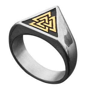 MAOMEI Thép Titan Nhẫn Viking Bắc Âu Cổ điển Trang sức đeo ngón tay Nhẫn bùa hộ mệnh Rune Protector Thời trang Tối giản Nhẫn khắc dấu hình tam giác Nam Giới Nữ Giới