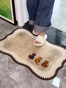 Retro cartoon diatomaceous earth floor mat non-slip absorbent and wear-resistant suitable for use in front of the toilet bathroom and other areas offering moisture and mildew resistance Aksesori Kereta Tikar Alas Lantai