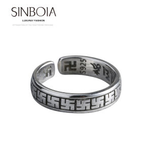 Sinboia Six-character Mantra Silver Ring For Women Adjustable Ring Peace Health Jewelry For Girls
