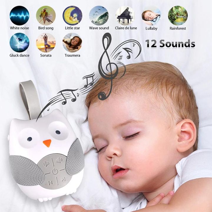 Newborn White Noise Baby Soothing Sleep Player Owl 0-3 Years Old Toy Music Light Wireless Bluetooth Speaker RGB LED Night Light USB Charging Silicone Bird Baby Gift