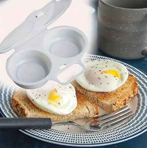 Microwave Egg Poacher/Round Shape Egg Steamer Kitchen Microwave Oven Cooking Mold Double Cup PP Egg Cooker Steamer Poacher Egg Tool/ortable With Lid Nonstick Egg Cup微波炉耐热双格蒸蛋盒