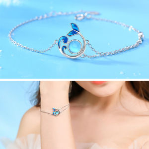 CYJ European S925 Sterling silver Moonlight Stone Mermaid and Sea Bracelet Chain For Women Birthday Party Gift Jewelry