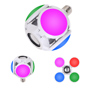 E27 Bluetooth Speaker Deformable Football Light 4 Blades  spherical globe-shaped RGB LED Fan Bulb Lamp Foldable Adjustable Studio Garage Workshop Home Office