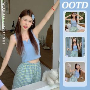 HEALMEYOU Cổ chữ V Bộ đồ ngủ sọc Hoa nhân tạong tay Kẻ sọc Đồ ngủ mùa hè cho phụ nữ Mềm mại Quần áo ở nhà Bộ đồ ngủ hoa Mùa hè