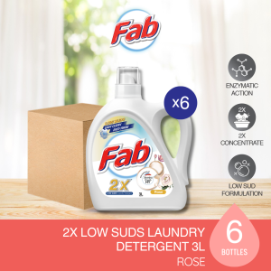 [Carton Deal] Fab 2X LOW SUDS Laundry Detergent Rose 3L (6 Bottles)
