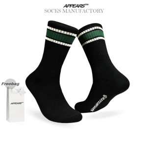 APPEARS SOCKS - OS BLACK WHITE STRIPS OLIVE - Kaos kaki motif