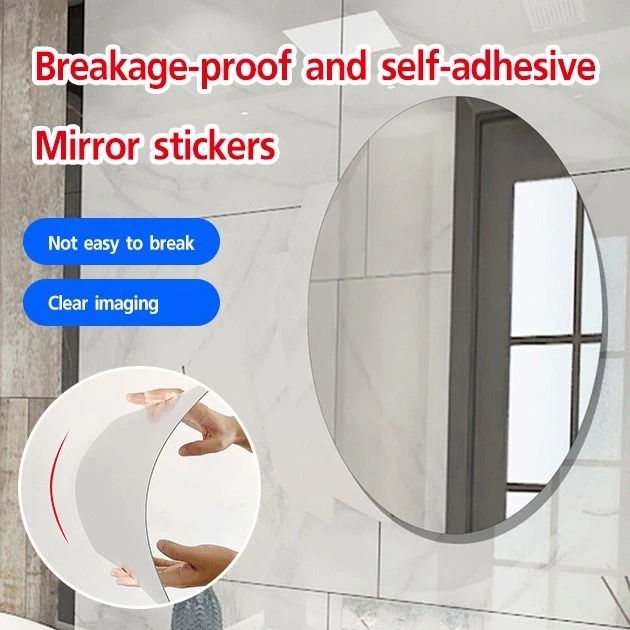 Oval Acrylic Adhesive Mirror, HD Glass Soft Mirror Sticker, Wall