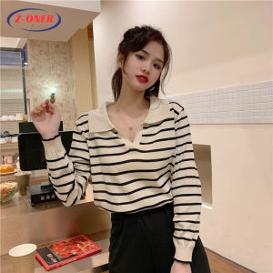 Z-ONER Womens Sweater Long-sleeved Striped Sweater for Women New Style Soft V-neck Bottoming Sweater Top