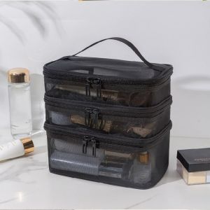 MILDGLOW Sức chứa lớn Túi mỹ phẩm du lịch Lớp 2/3 Lưới Trong Suốt Túi đựng đồ vệ sinh cá nhân Thời trang Đựng đồ Hộp trang điểm Nữ