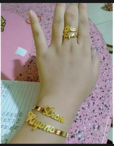 SATUSET GELANG DAN CINCIN LAPIS EMAS UKIRNAMA (CUSTOM) REQUEST NAMA DAN UKURAN D CHAT SELLER