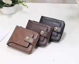 SKY E-COMMERCE CO.Ltd COD Retro Mens Wallet PU Leather Short Wallet Mens Buckle Zipper Wallet Mini Wallet