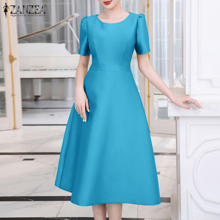 Celmia ZANZEA Korean Style Women Street Fashion Short Sleeve High Waist  Dresses A-Line Party Versatile Dress #0224 | Lazada PH