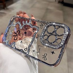 16Pro Max Luxury Cases Women Girls Glitter Diamond Cat Case for iPhone 13 12 11 14 15 16 Pro Max Plus Transparent Soft Cover