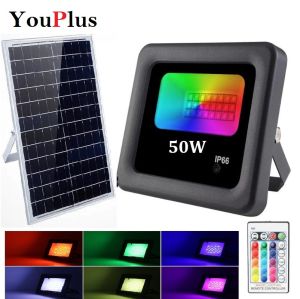 Lampu sorot RGBW solar cell 50w - lampu tembak RGBW tenaga matahari lampu sorot warna warni tenaga surya / lampu sorot solar cell