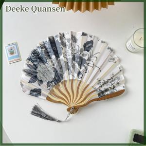 Deeke Chinese Japanese Style Silk Fan Folding Fan Wedding Fan Art Gifts Dance Hand Fan Vintage Bamboo Folding Hand Held Flower Fan