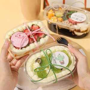 10pcs 500ML Acylic Oval Dessert Container for Salad Mousse Cake clear plastic dessert Container