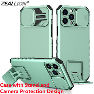 Zeallion Slide Camera Protection Phone Case For [Samsung Galaxy A03 Core A03S A02S A02 A22 A32 A42 A52 A52S A72 M32] Hard PC Kickstand Holder Shockproof Bumper Stand Back Cover Shell