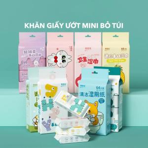 Khăn Giấy Ướt Mini Bỏ Túi Siêu Mềm Mịn – Combo 2 túi (8 Gói Nhỏ/Túi) – Không Cồn Không Mùi An Toàn