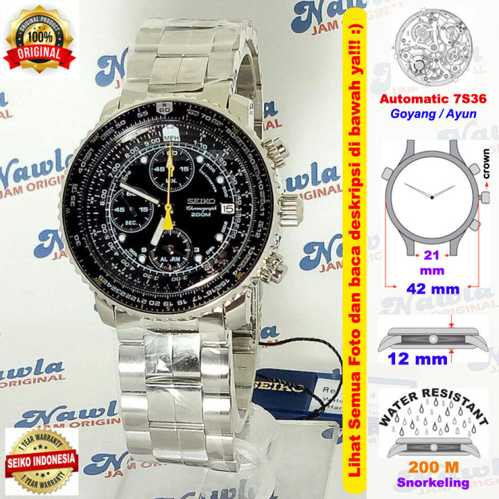 Seiko Quartz SNA411P1 Chronograph Flightmaster WR 200M Jam