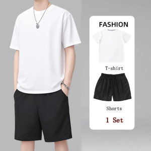Mens waffle suit Korean style summer casual shorts shirt fashion trend neutral
