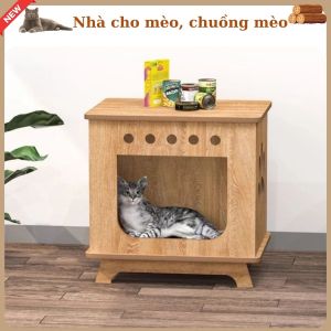 Nhà cho mèo chuồng mèo gỗ nhiều mẫu cửa xinh xắn gỗ tự nhiên chắc chắn
