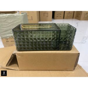 Plastic Tissue Box Cosmetic Organizer Holder With Storage Acrylic diamond pattern desktop storage box